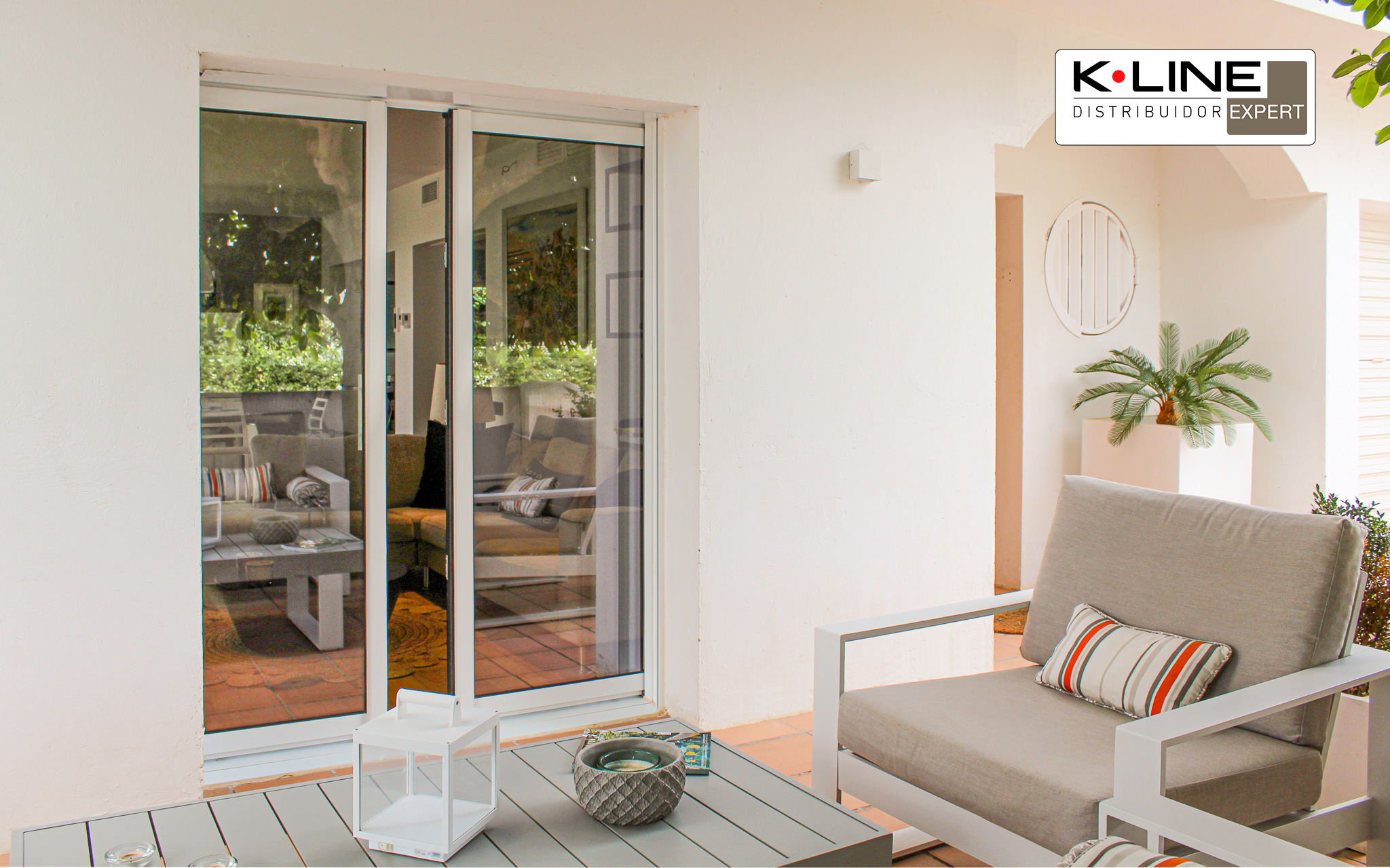Partially open K·LINE Galandage sliding door viewed from outside