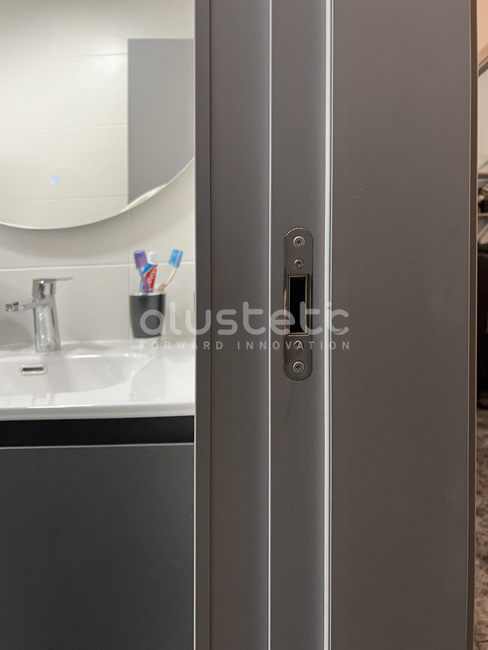 Detall del pany d'una porta interior d'alumini
