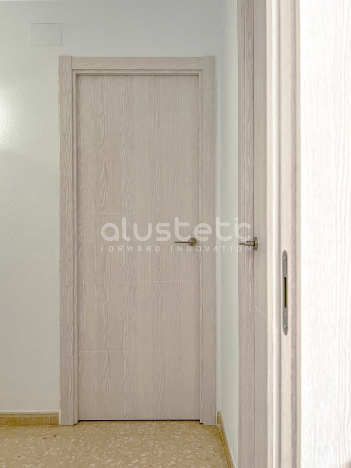 Installed white oak finish interior door
